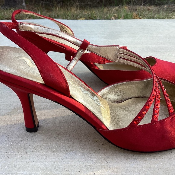 Nina Red Heels with Rhinestone Straps - Picture 3 of 8
